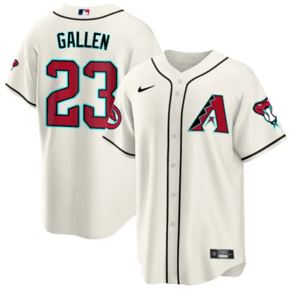 Men's Arizona Diamondbacks #23 Zac Gallen 2023/24 Cream Cool Base Stitched Baseball Jersey Men's Arizona Diamondbacks #23 Zac Gallen 2023/24 Cream Cool Base Stitched Baseball Jersey